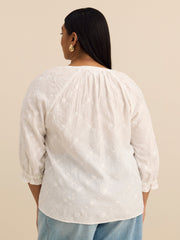 Swing Blouse with Ruffled Split Neckline