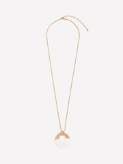 Long Matte Golden Necklace with Round Straw Pendant