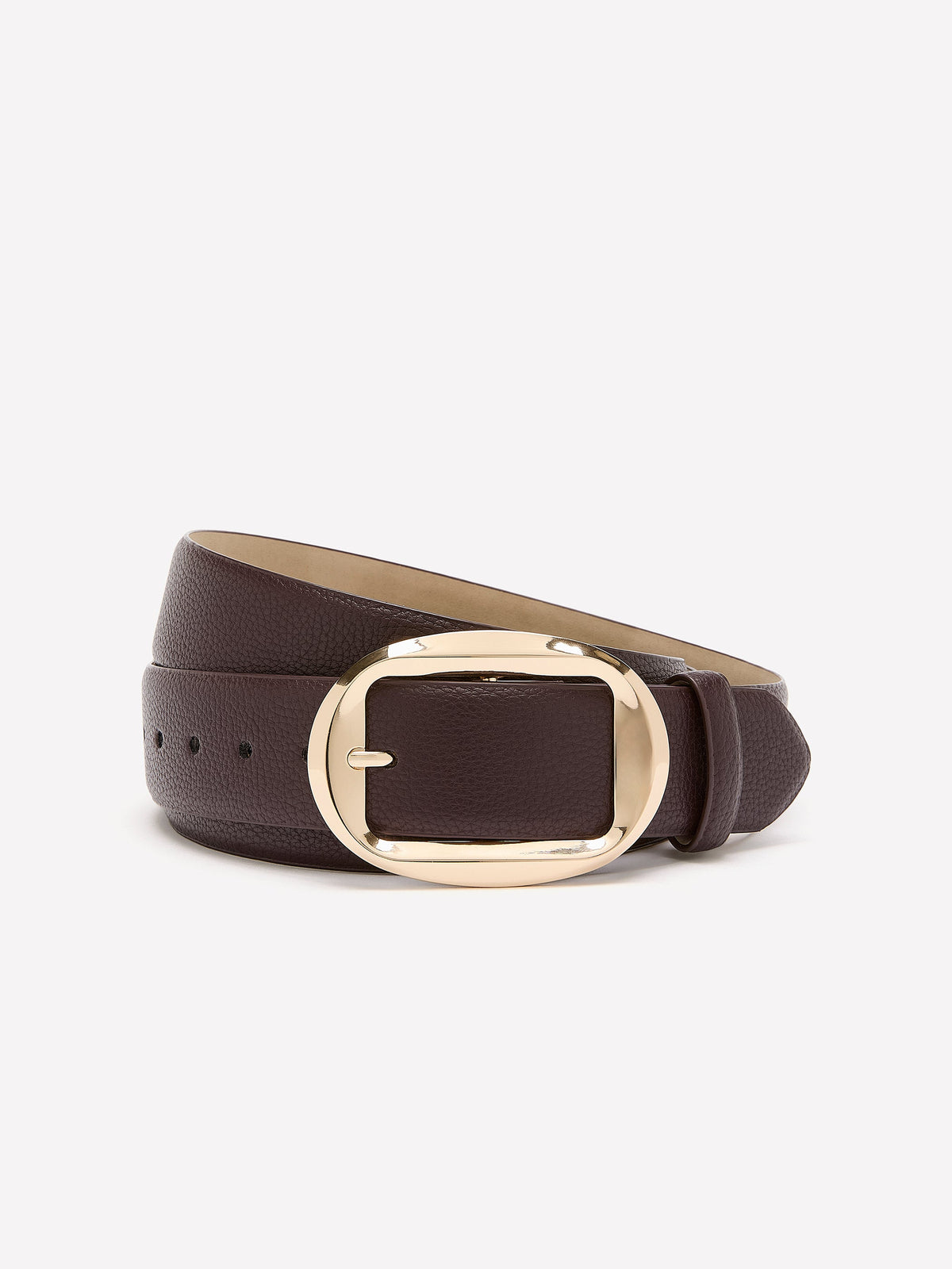 Brown Faux Leather Wide Denim Belt with Oval Plaque Buckle