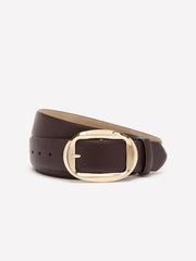 Brown Faux Leather Wide Denim Belt with Oval Plaque Buckle