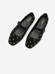 Extra Wide Width, Black Studded Strap Ballerina