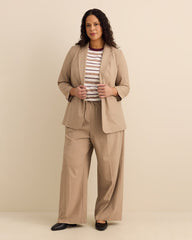 Beige Pinstripe Single-Breasted Blazer