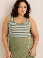 Striped Scoop-Neck Ribbed Knit Fitted Tank Top