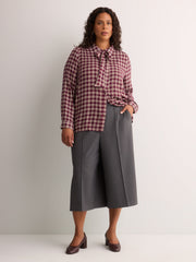 Plaid Buttoned Down Shirt with Scarf Collar