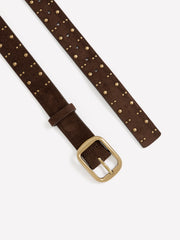 Brown Faux Suede Studded Denim Belt