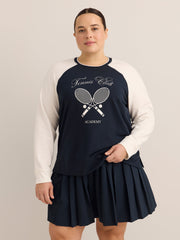 Navy Relaxed-Fit Raglan Sweatshirt with Tennis Chest Print - Active Zone