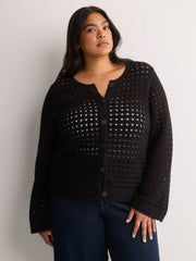 Semi-Fitted Crochet Cardigan with Long Bell Sleeves