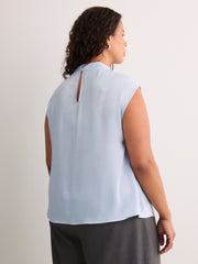 Straight-Fit Draped Cowl-Neck Satin Blouse