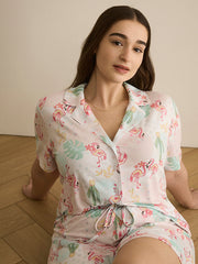 Responsible, Flamingo Short-Sleeve Buttoned-Down Pyjama Shirt - ti Voglio