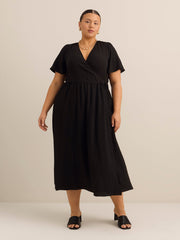 Black Midi Wrap Dress - Addition Elle