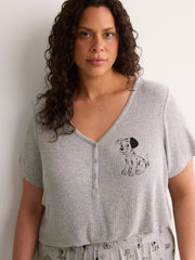 Grey Textured Henley Pyjama Top with Dalmatian Print - Disney