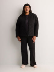 Black Quilted Straight-Fit Knit Jacket - Active Zone