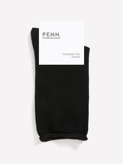 Black Basic Rolled-Edge Crew Socks