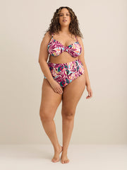 Coloured Foliage-Print Underwire Ruched Bikini Top