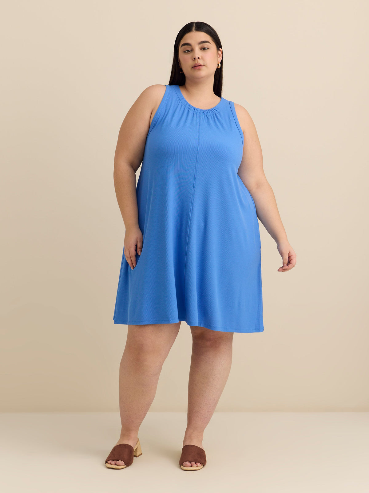 Responsible, Ribbed Sleeveless Halter Dress with Pockets