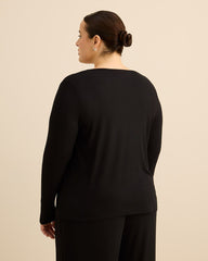 Black Rib Henley Neck Pyjama Top - ti Voglio