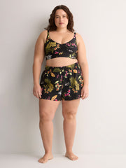 Black Floral Crop Bikini Top