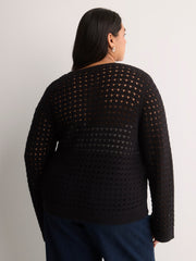 Semi-Fitted Crochet Cardigan with Long Bell Sleeves