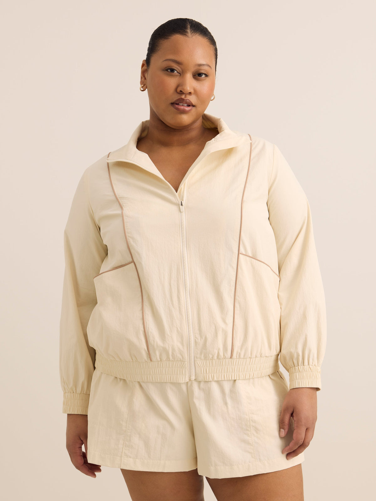 Beige Water-Repellent Track Jacket - Active Zone