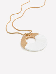 Long Matte Golden Necklace with Round Straw Pendant