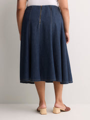Dark Denim Fit and Flare Midi Skirt - d/C JEANS