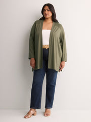 Responsible, Gray Leaf-Print Straight Tunic Cardigan