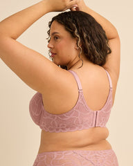 Dark Rose Underwire Plunge Bra with Lace Overlay - Déesse Collection