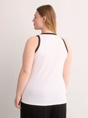 Fitted Halter-Neck Rib Knit Tank Top with Contrast Binding