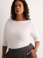 Fitted 3/4-Sleeve Boat-Neck Ribbed Knit Baby Tee