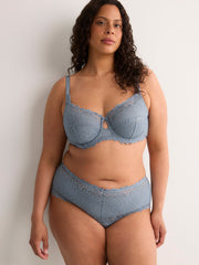 Full Blue Brief with Lace Waistband - Déesse