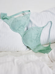 Aqua Underwire Lace Balconette Padded Bra - Déesse Collection