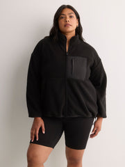 Black Short Polar Fleece Jacket with Contrast Trim - Active Zone