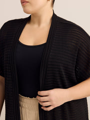 Relaxed-Fit Short-Sleeve Crochet Tunic Cardigan