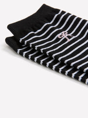 Black and White Striped Crew Socks with Bow Placement