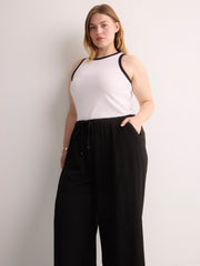 Linen-Blend Wide-Leg Crop Pant with Drawstring at Waistband