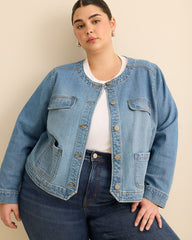 Cropped Collarless Denim Jacket - d/C JEANS