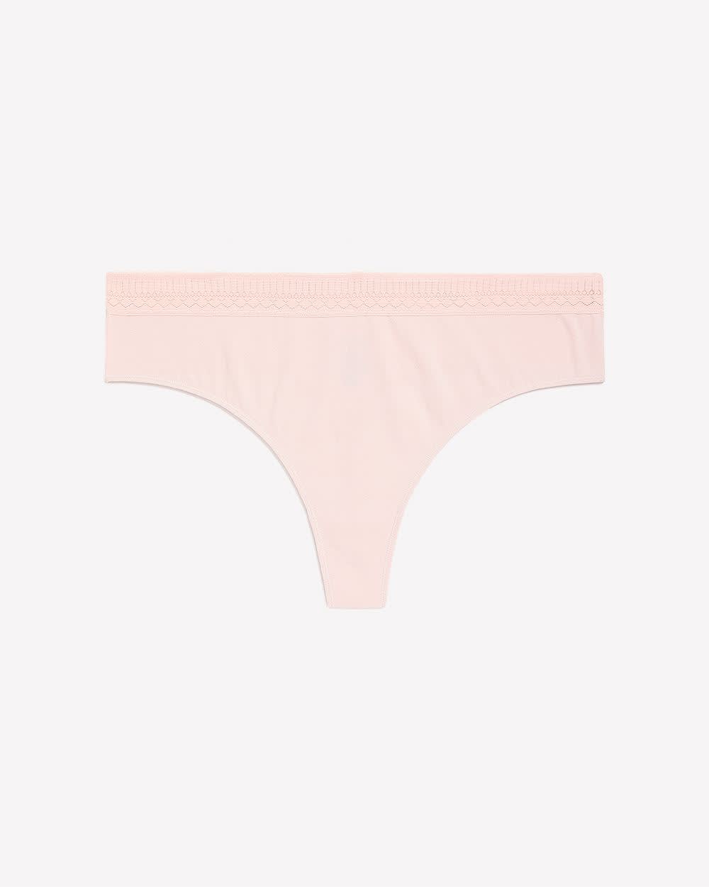 Pink Cotton Thong with Wide Lace Waistband - tiVOGLIO