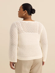 Long Bell Sleeve Sweater with Boat Neck