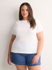 Fitted Boat-Neck Ribbed Knit Baby Tee