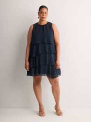 Blue Sleeveless Ruffled A-Line Dress
