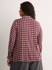 Plaid Buttoned Down Shirt with Scarf Collar