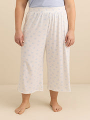 White Mini Croissant Flowy Rib Knit Capri Pyjama Pant - ti Voglio