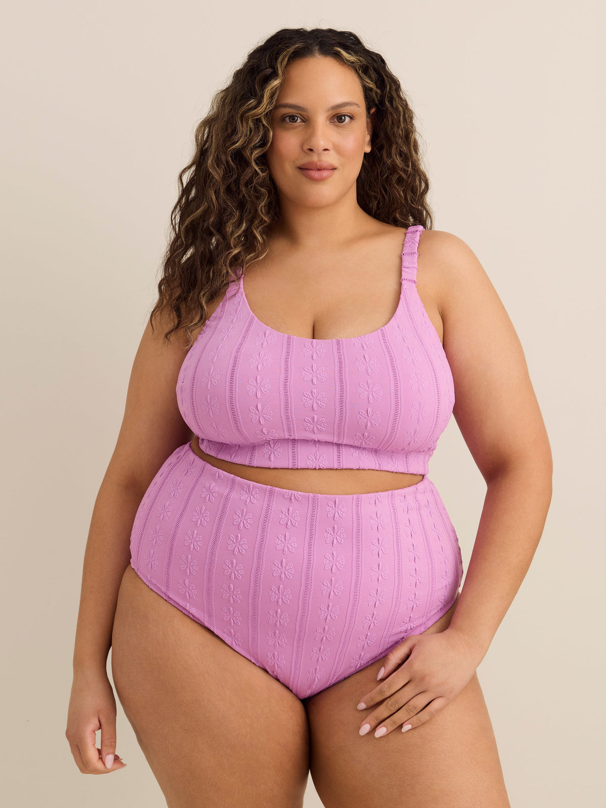 Violet Eyelet Longline Crop Bikini Top