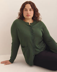 Responsible, Buttoned-Down Cotton Blend Crewneck Cardigan