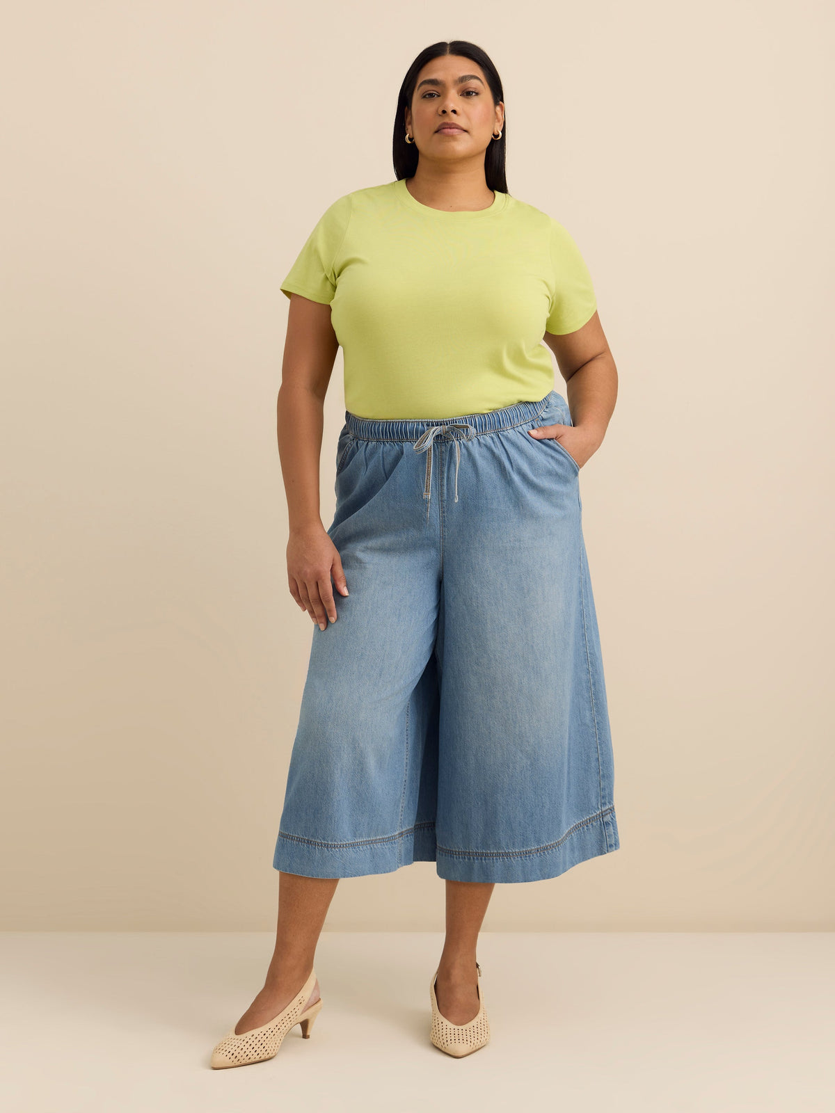 Light Cotton Mid-Rise Denim Culotte Pants - d/C JEANS