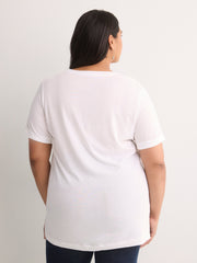 Boyfriend-Fit V-Neck Tee with Slits