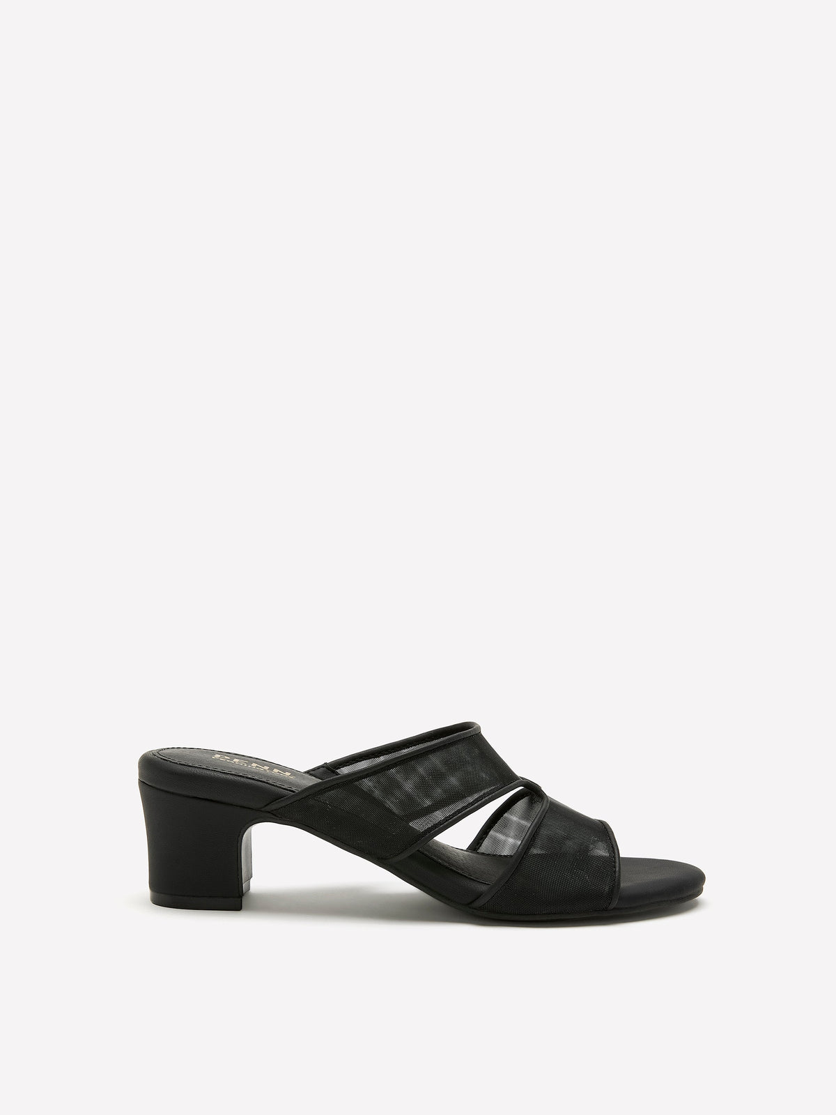Extra Wide Width, Black Block-Heel Mesh Slip-On Sandal