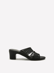 Extra Wide Width, Black Block-Heel Mesh Slip-On Sandal