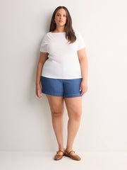 Fitted Boat-Neck Ribbed Knit Baby Tee
