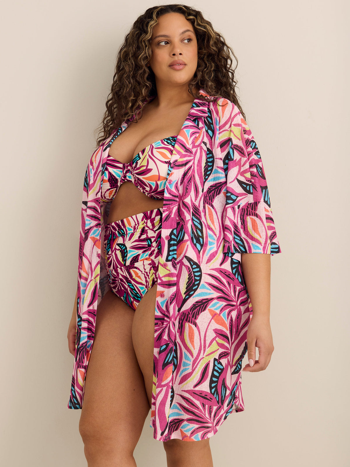 Short Printed Cover-Up Shirtdress